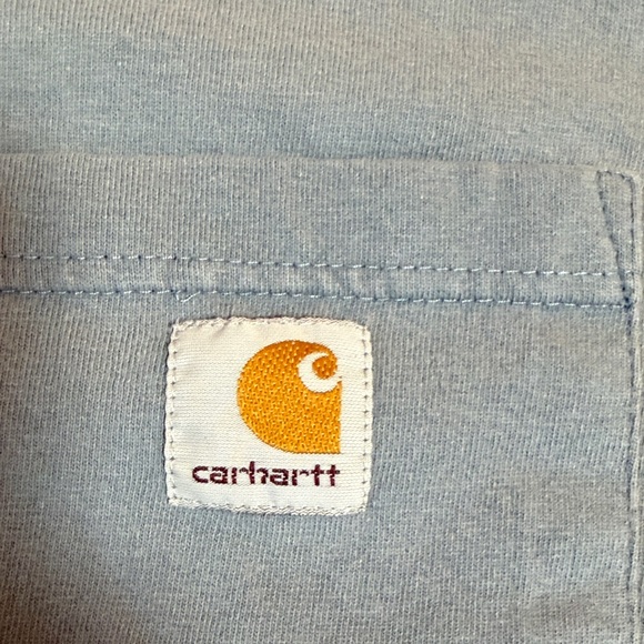 Carhartt Slate Blue Long Sleeve Pocket Tee with Sleeve Logo Cropped Rough Hem - Picture 7 of 8